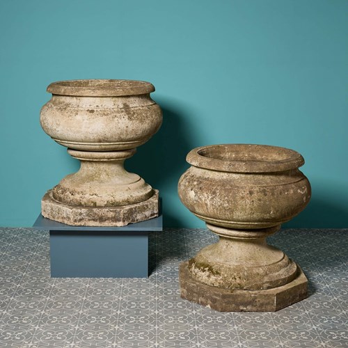 Pair Of Large Composition Stone Urns