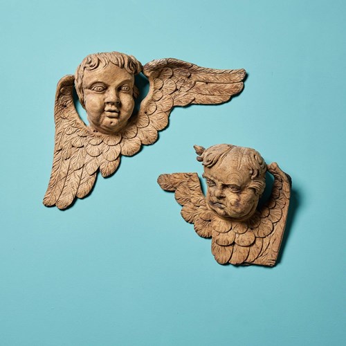 Pair Of Antique Neoclassical Carved Cherubs