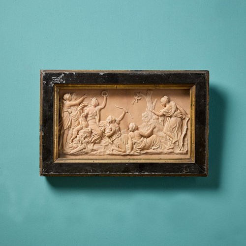 Antique Neoclassical Composition Wall Panel In Ebonised Frame