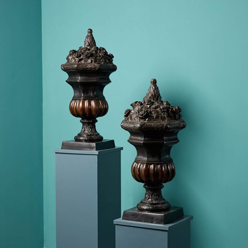 Pair Of Antique Bronze French Urn Finials