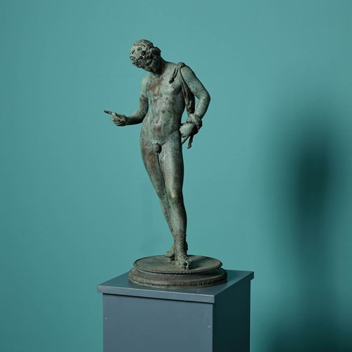 Antique Italian Patinated Bronze Statue Of Narcissus