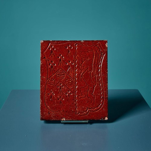 Maw & Co. Antique English Glazed Clay Tile With Armorial Crest