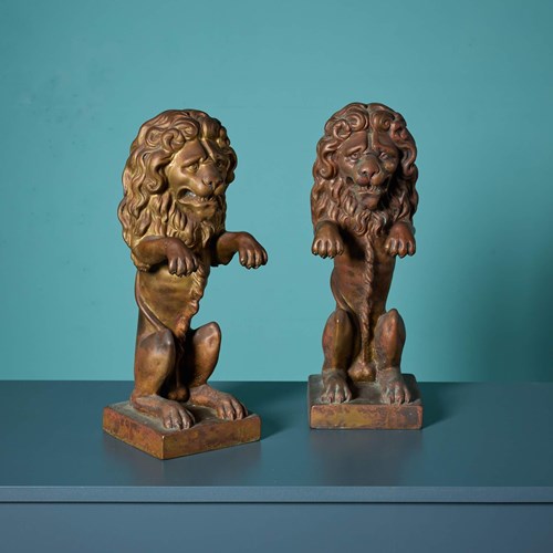 Pair Of Reclaimed Bronze Armorial Lions