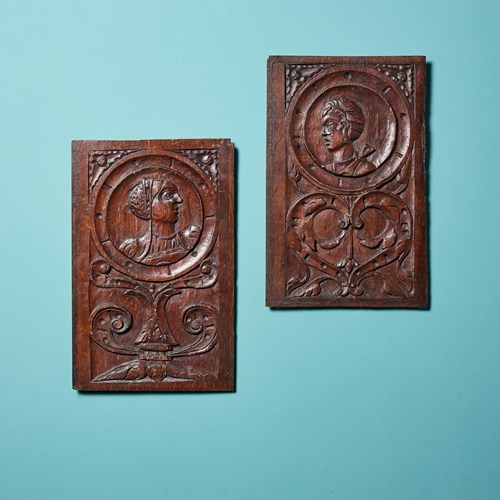 Pair Of 16Th Century Carved Oak Romayne-Type Panels