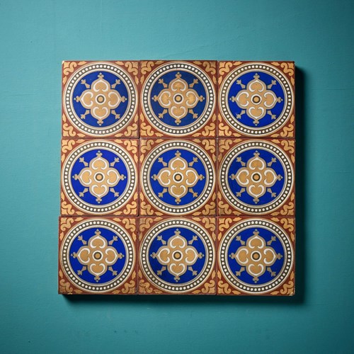Set Of 9 Maw & Co Antique Patterned Encaustic Tiles