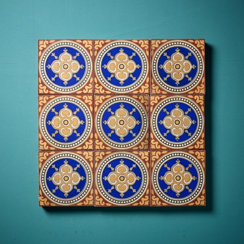 Set Of 9 Antique Encaustic Tiles By Maw & Co