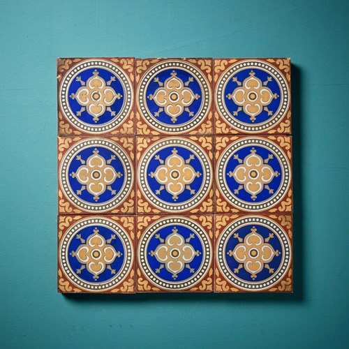 Set Of 9 Patterned Reclaimed Encaustic Tiles By Maw & Co