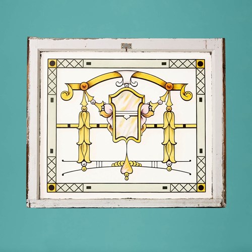 20Th Century Art Nouveau Stained & Etched Glass Window