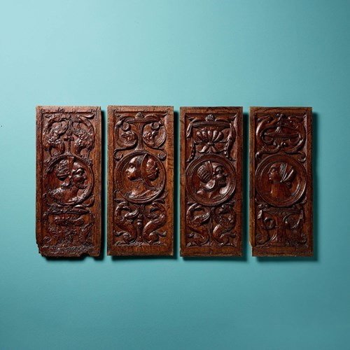 Set Of Four 16Th Century Carved Oak Romayne-Type Panels