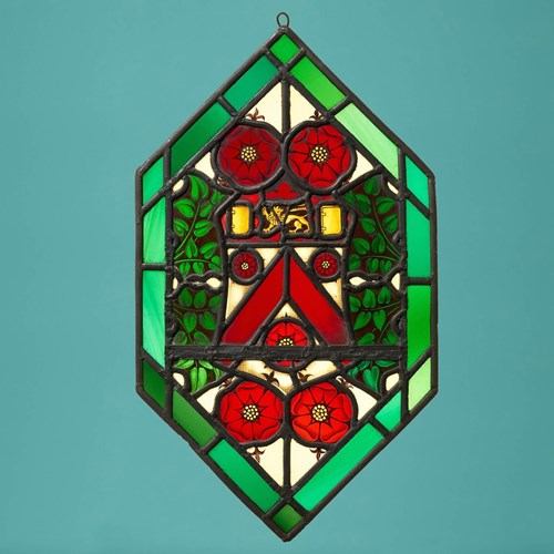 Medieval Style Diamond Shaped Stained Glass Panel