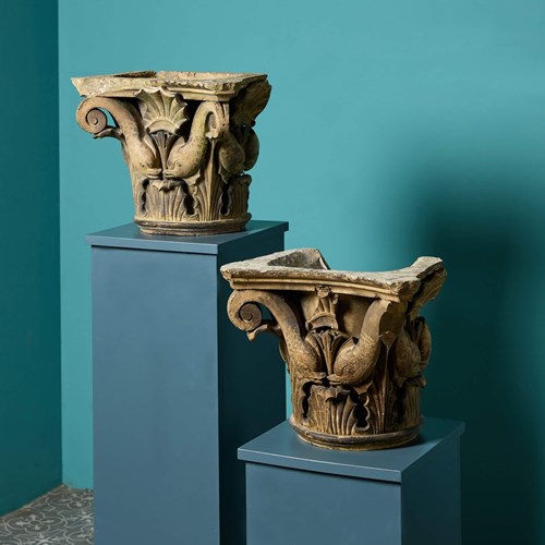 Pair Of Decorative Buff Terracotta Composite Order Capitals