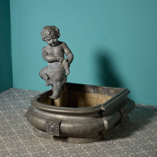 Antique French Lead Alloy Fountain With Cherub Figure