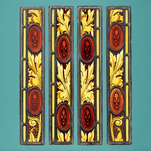 Set Of 4 Stained Glass Panels Of Foliage Designs