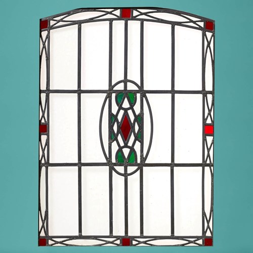 Antique Art Nouveau Shallow Arched Stained Glass Window