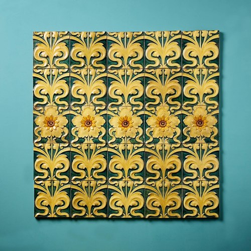Set Of 25 Arts & Crafts Floral Glazed Ceramic 6-Inch Tiles
