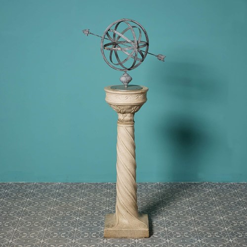 Reclaimed Armillary Sundial On Doulton Lambeth Stoneware Pedestal