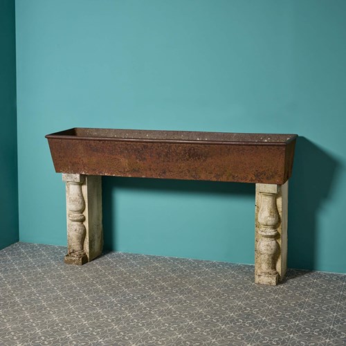 Antique Victorian Cast Iron Trough On Limestone Stands