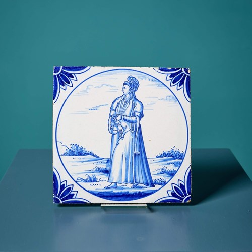 Reclaimed Ravesteijn Delft Tile Of A Persian Lady