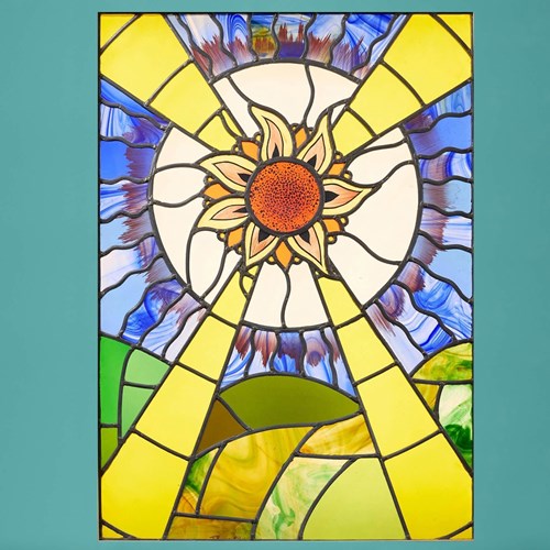 Large Art Deco Stained Glass Of Sunrise Scene