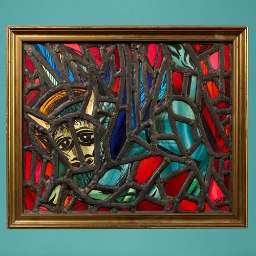 Sax Shaw (1916-2000) ‘The Bull’ Framed Stained Glass Panel
