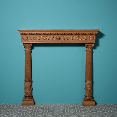 Antique Italian Neoclassical Walnut & Oak Carved Fireplace