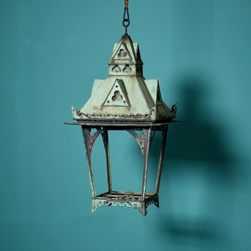 Antique English 19Th Century Copper Wall Hanging Lantern