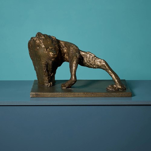 John W. Mills (1933-2023) Bronzed Prowling Lion Sculpture