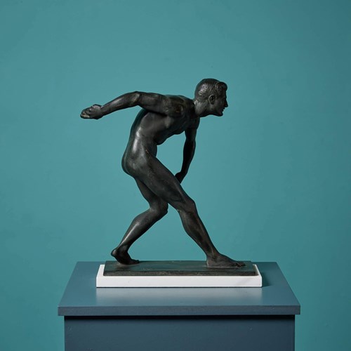 Early 20Th Century Grand Tour Style Bronze Figure Throwing A Rock