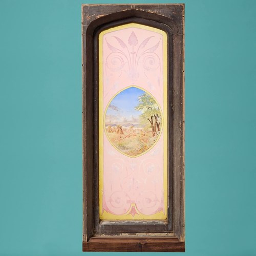 Antique Stained Glass Window Of English Countryside Scene