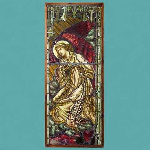 Tall Antique 19Th Century Angel Stained Glass