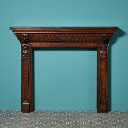 19Th Century Jacobean Style Antique Oak Fireplace