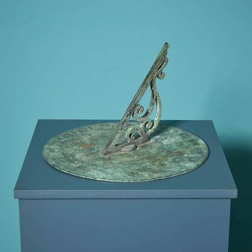 Large 19Th Century English Bronze Verdigris Sundial Plate