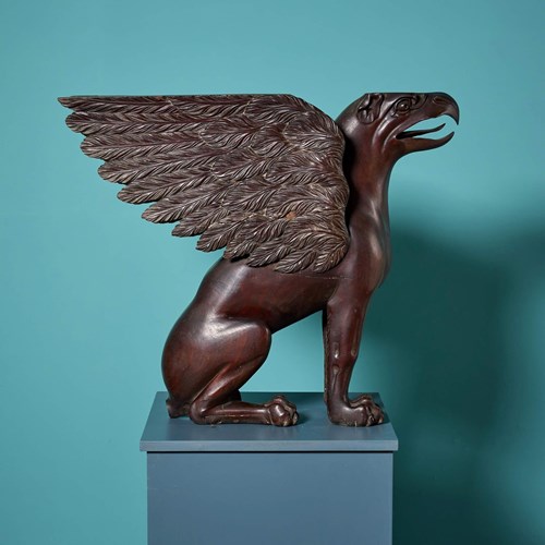 19Th Century English Carved Mahogany Griffin Sculpture
