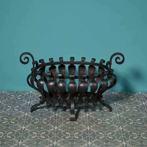 Antique English Oval Scrolling Fire Basket