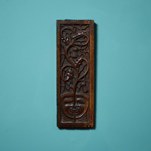 16Th Century Scottish Handcarved Oak Wall Panel