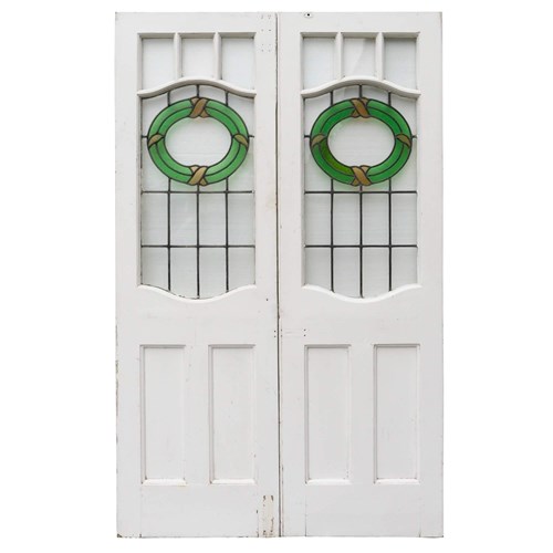 Victorian Double Front Doors With Stained Glass