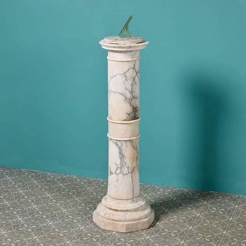 Reclaimed Bronze Garden Sundial On Alabaster Pedestal