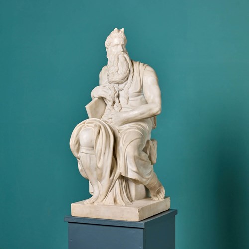 After Michelangelo White Statuary Marble Sculpture Of Moses