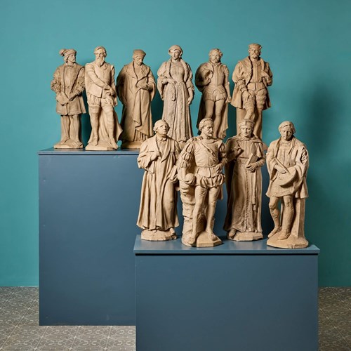 Set Of 10 Antique Buff Terracotta English Statues