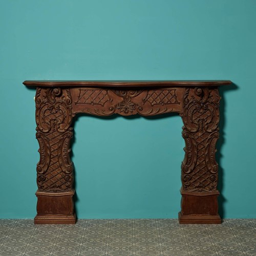 Antique Rococo Style Carved Mahogany Fire Surround