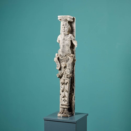 Antique Neoclassical Plaster Grotesque Herm Statue