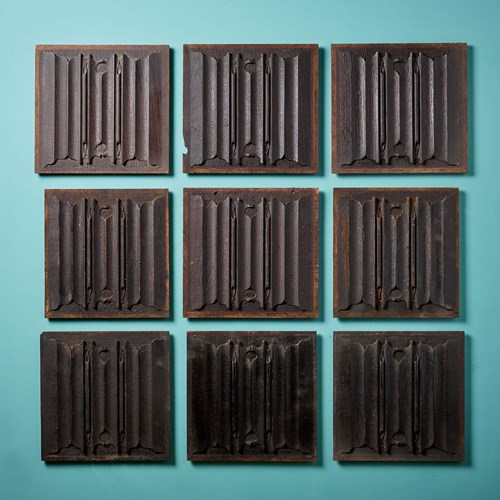 Set Of Victorian Carved Linen Fold Oak Panels