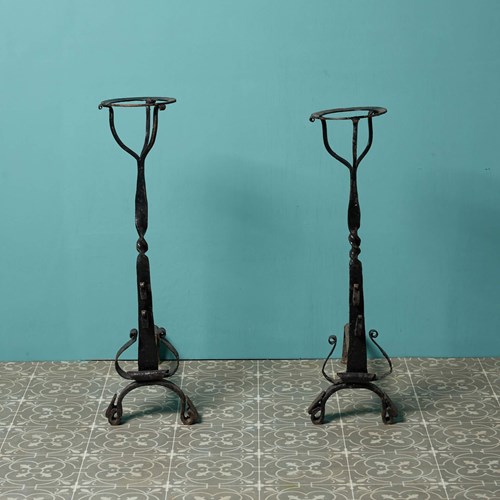 Pair Of Reclaimed Georgian Style Wrought Iron Fire Dogs