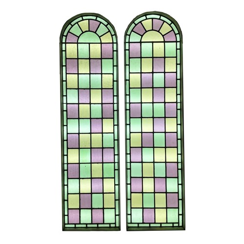 Large Reclaimed Arched Stained Glass Double Windows