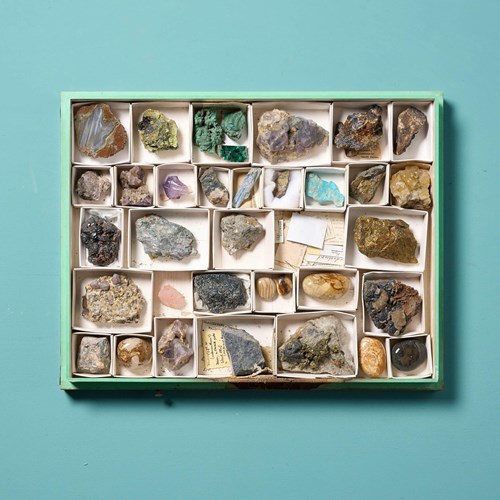 Collection Of Museum Minerals In Display Case