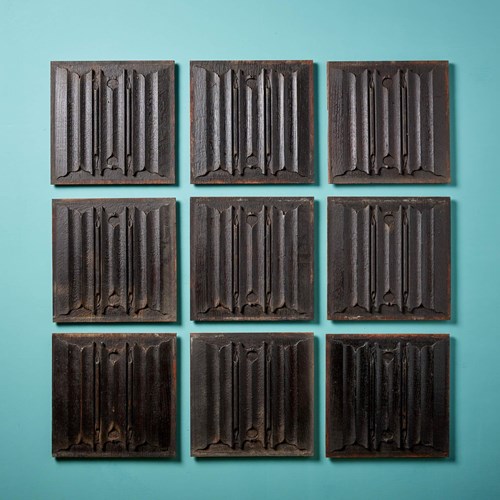 Set Of Antique 19Th Century Carved Linen Fold Oak Panels