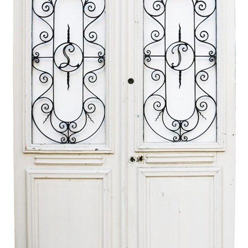 A Pair Of French Exterior Oak Doors With Wrought Iron Panels