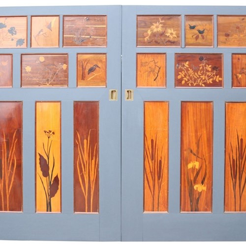 A Pair Of Reclaimed 1930’S Marquetry Inlaid Sliding Doors