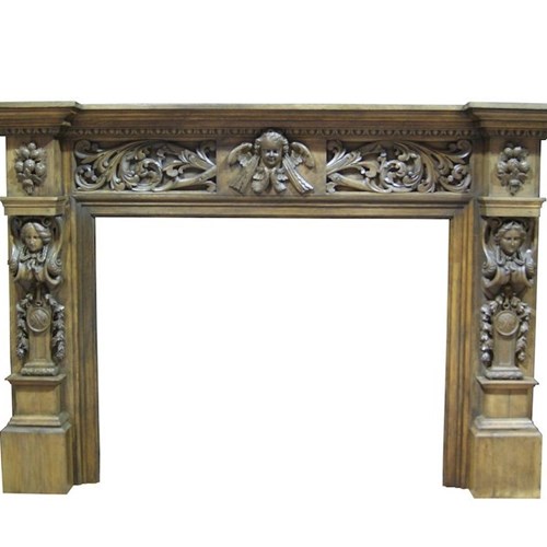 A Large And Imposing English Antique Oak Chimneypiece