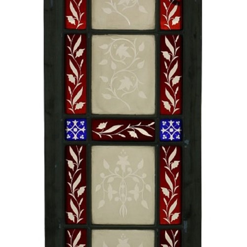 An Antique Stained And Etched Glass Window